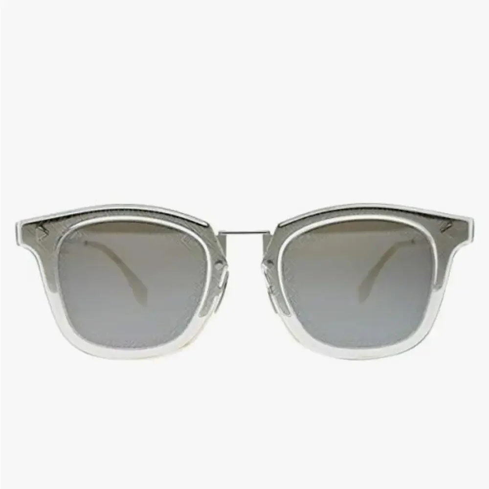 FENDI Logo Silver Yellow Metallic Grey Mirror Lens $595 Sunglasses Magnetic Case